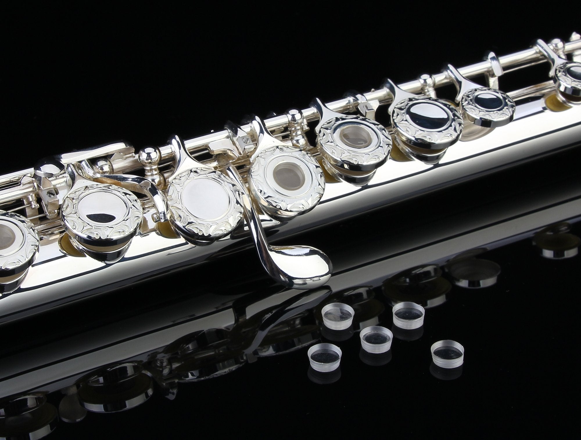 Glory HAND-ENGRAVED SILVER PLATED HIGH GRADE FLUTE 17 Hole OPEN/CLOSED C Flute With Case, Tuning Rod and Cloth and Gloves,HIGH G